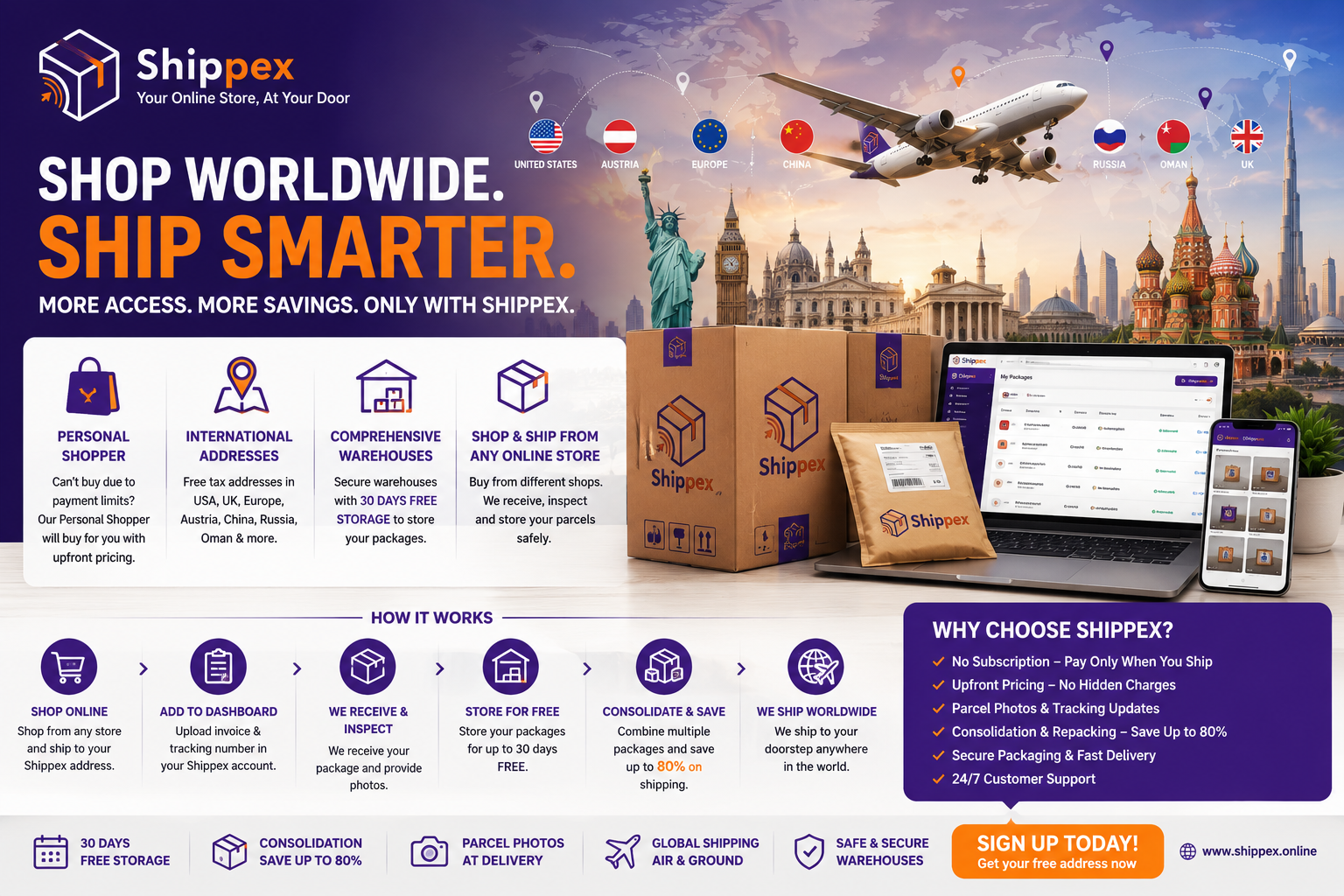 Shop Worldwide with Shippex – Access International Addresses, Personal Shopper & Smart Warehousing